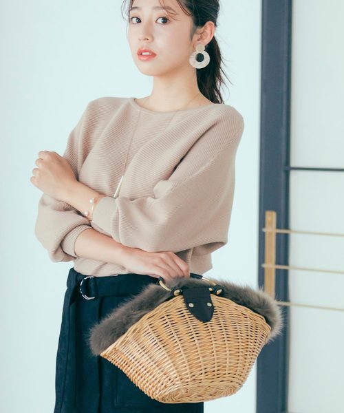 FEERICHELU（フェリーシェル）の「ファー付き 2way カゴバック FEERICHELU（かごバッグ・レディース・ベージュ/ブラウン/グレー・F）」の9枚目の写真