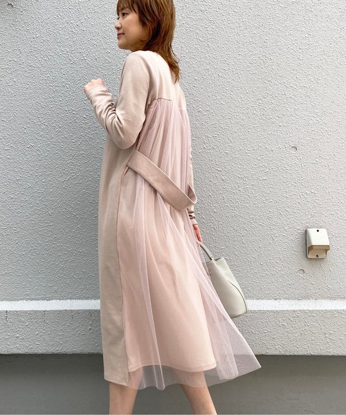 PICCIN(ピッチン)の「カットソーxチュールワンピース(ワンピース・レディース・ブラック/ベージュ/カーキ・MEDIUM/LARGE)」の3枚目の写真