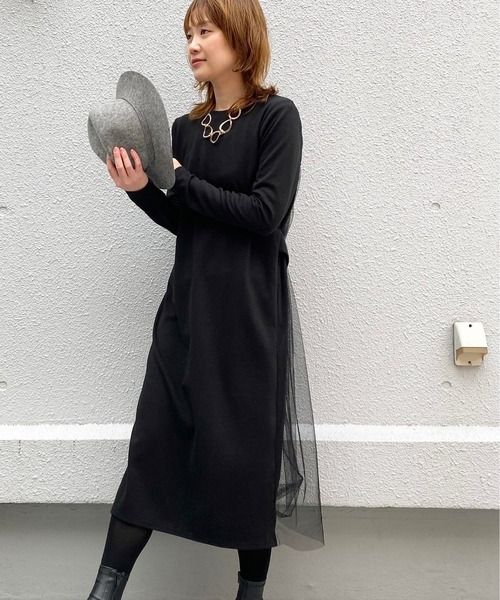 PICCIN(ピッチン)の「カットソーxチュールワンピース(ワンピース・レディース・ブラック/ベージュ/カーキ・MEDIUM/LARGE)」の2枚目の写真