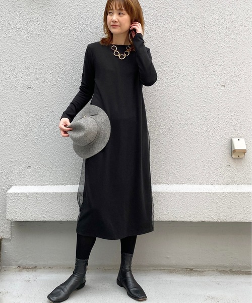 PICCIN(ピッチン)の「カットソーxチュールワンピース(ワンピース・レディース・ブラック/ベージュ/カーキ・MEDIUM/LARGE)」の4枚目の写真