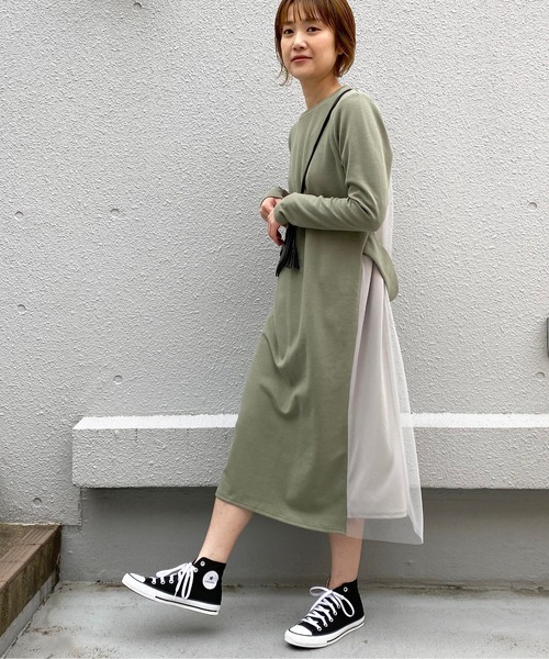 PICCIN(ピッチン)の「カットソーxチュールワンピース(ワンピース・レディース・ブラック/ベージュ/カーキ・MEDIUM/LARGE)」の15枚目の写真