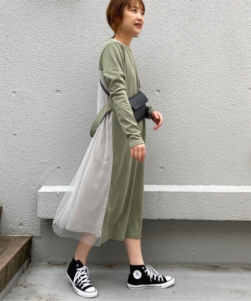 PICCIN(ピッチン)の「カットソーxチュールワンピース(ワンピース・レディース・ブラック/ベージュ/カーキ・MEDIUM/LARGE)」の16枚目の写真