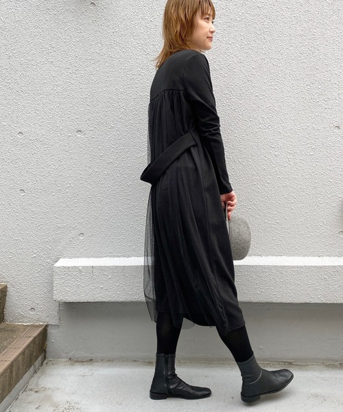 PICCIN(ピッチン)の「カットソーxチュールワンピース(ワンピース・レディース・ブラック/ベージュ/カーキ・MEDIUM/LARGE)」の5枚目の写真