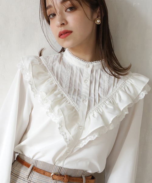 one after another NICE CLAUP(ワンアフターアナザーナイスクラップ)の「プチハイネックフリルブラウス(シャツ/ブラウス・レディース・アイボリー/ブラウン/モカ・FREE)」の20枚目の写真