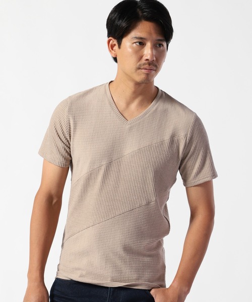 TETE HOMME（テットオム）の「ボーダー切替 VネックTシャツ（T