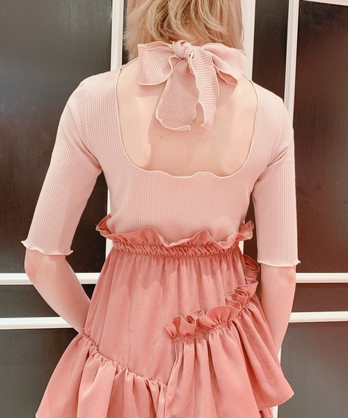 lilLilly - 【人気爆破 完売品】リルリリー 2wayレーストップス ピンクベージュ レースオーガンジーフリルショートパンツ【セットアップ対応