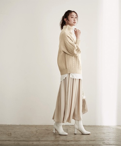 UR'S(ユアーズ)の「ケーブル編ボトルネックニットプルオーバー(ニット/セーター・レディース・ブラウン/オフホワイト/ライトベージュ/グレイッシュベージュ/ライトグレー・L/S/M)」の18枚目の写真