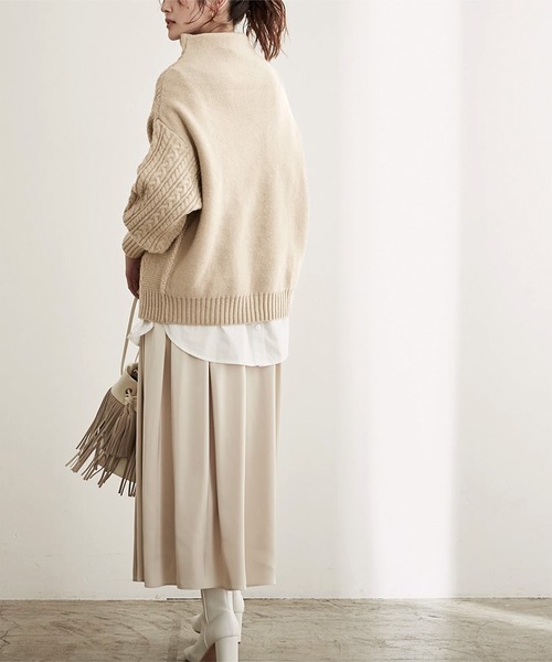 UR'S(ユアーズ)の「ケーブル編ボトルネックニットプルオーバー(ニット/セーター・レディース・ブラウン/オフホワイト/ライトベージュ/グレイッシュベージュ/ライトグレー・L/S/M)」の19枚目の写真