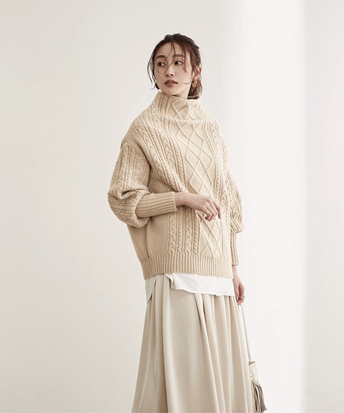 UR'S(ユアーズ)の「ケーブル編ボトルネックニットプルオーバー(ニット/セーター・レディース・ブラウン/オフホワイト/ライトベージュ/グレイッシュベージュ/ライトグレー・L/S/M)」の20枚目の写真