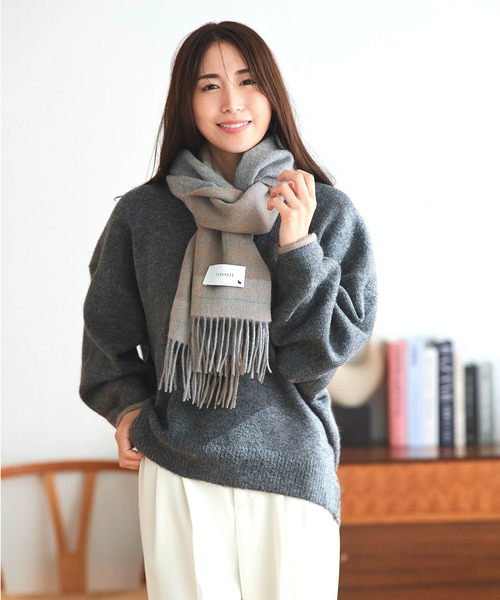 セール】内モンゴル産カシミヤ100％ チェックリバーシブルマフラー 