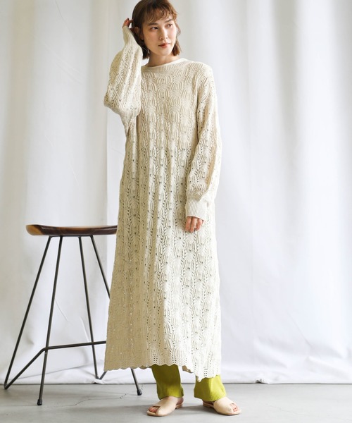 select MOCA(セレクトモカ)の「2021 SS 2WAY透かし編みスリットワンピース(ワンピース・レディース・ブルー/ライトグリーン/アイボリー・FREE)」の4枚目の写真