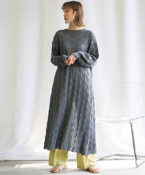 select MOCA(セレクトモカ)の「2021 SS 2WAY透かし編みスリットワンピース(ワンピース・レディース・ブルー/ライトグリーン/アイボリー・FREE)」の5枚目の写真