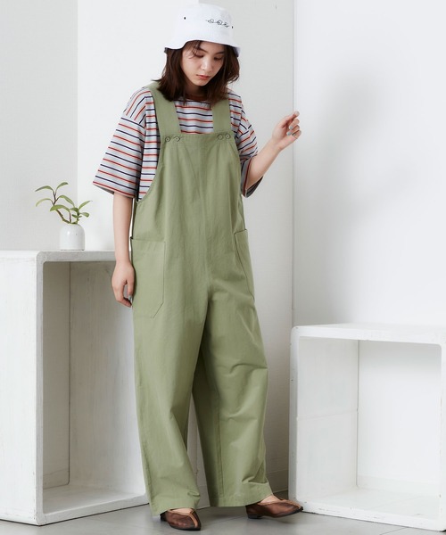 POU DOU DOU（プードゥドゥ）の「ワイドオーバーオール（サロペット/オーバーオール・レディース・カーキ/アイボリー/ダークグレー・3）」の4枚目の写真