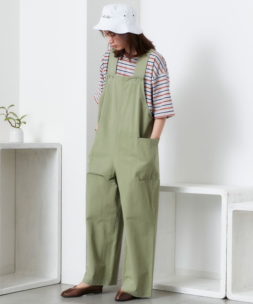 POU DOU DOU（プードゥドゥ）の「ワイドオーバーオール（サロペット/オーバーオール・レディース・カーキ/アイボリー/ダークグレー・3）」の5枚目の写真