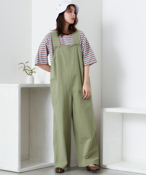 POU DOU DOU（プードゥドゥ）の「ワイドオーバーオール（サロペット/オーバーオール・レディース・カーキ/アイボリー/ダークグレー・3）」の6枚目の写真