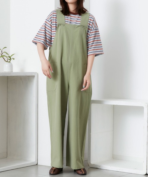 POU DOU DOU（プードゥドゥ）の「ワイドオーバーオール（サロペット/オーバーオール・レディース・カーキ/アイボリー/ダークグレー・3）」の7枚目の写真