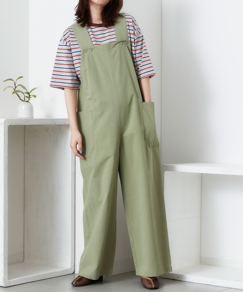 POU DOU DOU（プードゥドゥ）の「ワイドオーバーオール（サロペット/オーバーオール・レディース・カーキ/アイボリー/ダークグレー・3）」の8枚目の写真