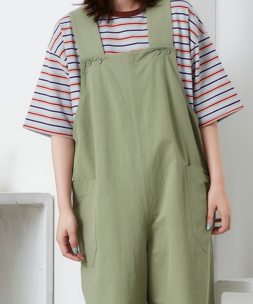 POU DOU DOU（プードゥドゥ）の「ワイドオーバーオール（サロペット/オーバーオール・レディース・カーキ/アイボリー/ダークグレー・3）」の9枚目の写真