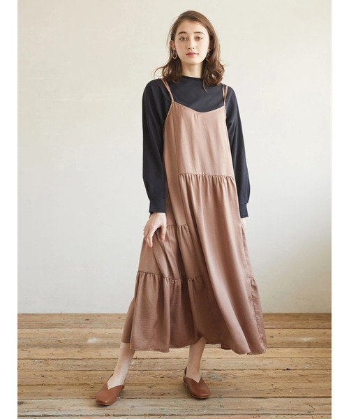 earth music&ecology（アースミュージックアンドエコロジー）の「サテンティアードワンピース ＊（ワンピース・レディース・ブラック/テラコッタ/グレイッシュベージュ・FREE）」の22枚目の写真