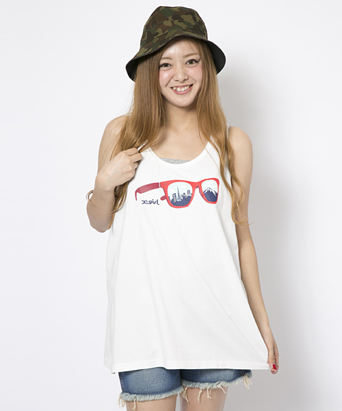 X-girl（エックスガール）の「【NYLON5月号掲載】SUNGLASSES BIG TANK TOP（タンクトップ・レディース・ホワイト/アッシュ/イエロー/ネイビー・2/1）」の2枚目の写真