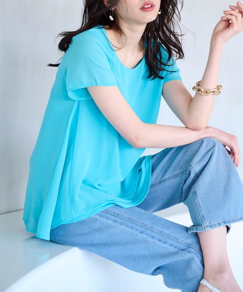 RANAN(ラナン)の「異素材重ねプルオーバー(Tシャツ/カットソー・レディース・ダークブルー/ライトグレー/ブラック/オフホワイト/ネイビー/ベージュ/ピンク/ライトグリーン/サンドグレー/ブルーグリーン/スモークピンク/ライトパープル・M/L/LL)」の9枚目の写真