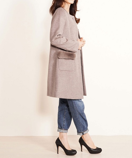 sankyo shokai(サンキョウショウカイ)の「カシミヤブレンドウールノーカラーコート丸襟(ノーカラーコート・レディース・モカ/ブルー/ライトブルー/ピンク・11号/9号)」の15枚目の写真