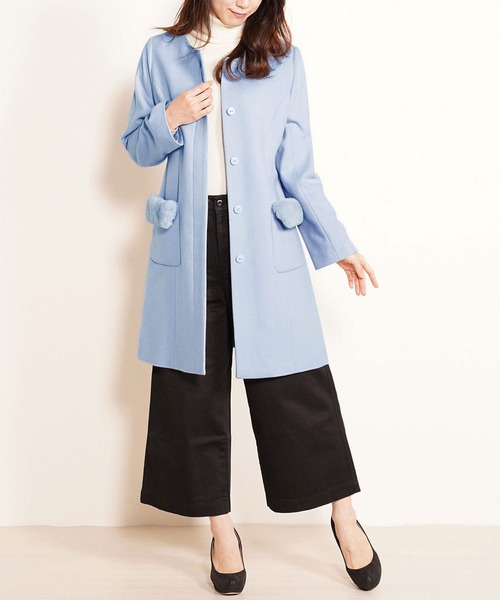 sankyo shokai(サンキョウショウカイ)の「カシミヤブレンドウールノーカラーコート丸襟(ノーカラーコート・レディース・モカ/ブルー/ライトブルー/ピンク・11号/9号)」の21枚目の写真