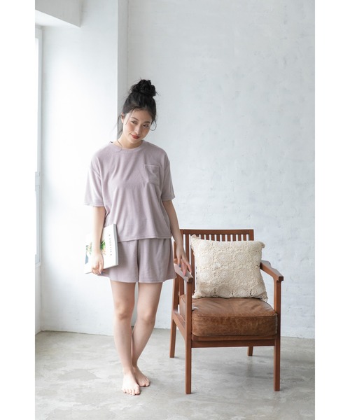 Mysa&Liina（ミーサリーナ）の「【ルームウェア】パイルTシャツ×ショートパンツＳＥＴ（ルームウェア/パジャマ・レディース・チャコールグレー/ベージュ/ラベンダー/ピンクベージュ・M/L）」の7枚目の写真