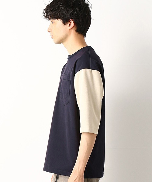 COMME　CA COMMUNE（コムサコミューン）の「スエード切り替え　ビッグTシャツ（Tシャツ/カットソー・メンズ・ブラック/ネイビー/オリーブ・MEDIUM/LARGE）」の9枚目の写真