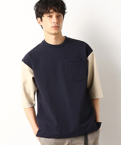 COMME　CA COMMUNE（コムサコミューン）の「スエード切り替え　ビッグTシャツ（Tシャツ/カットソー・メンズ・ブラック/ネイビー/オリーブ・MEDIUM/LARGE）」の14枚目の写真