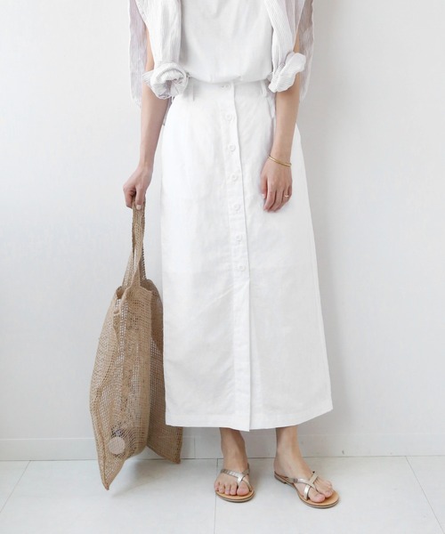 JOURNAL STANDARD relume(ジャーナルスタンダード レリューム)の「ウォッシャブルコットンリネンIラインスカート◆(スカート・レディース・ホワイト/ネイビー/キャメル・36/38)」の1枚目の写真