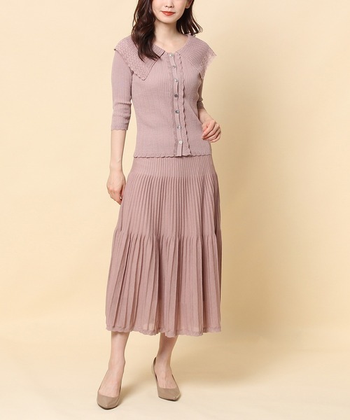 Rose Tiara(ローズティアラ)の「襟付きニットカーディガン(ニット/セーター・レディース・ピンク/ネイビー・46/42/38)」の14枚目の写真