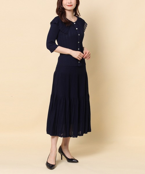 Rose Tiara(ローズティアラ)の「襟付きニットカーディガン(ニット/セーター・レディース・ピンク/ネイビー・46/42/38)」の7枚目の写真