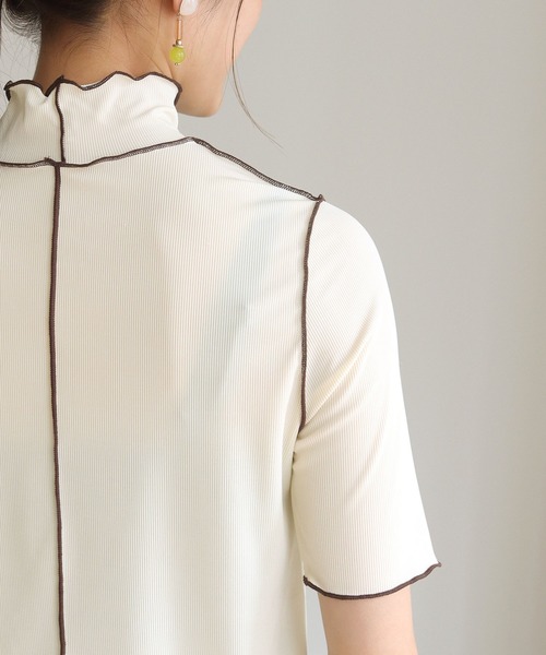 HER CLOSET(ハークローゼット)の「【HERCLOSET】メローステッチハーフスリーブリブカットソー(Tシャツ/カットソー・レディース・アイボリー/ホワイト/ブラック・M)」の21枚目の写真