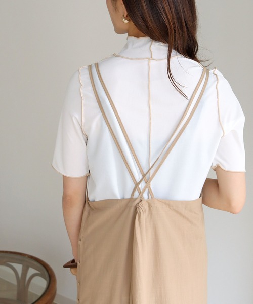 HER CLOSET(ハークローゼット)の「【HERCLOSET】メローステッチハーフスリーブリブカットソー(Tシャツ/カットソー・レディース・アイボリー/ホワイト/ブラック・M)」の6枚目の写真