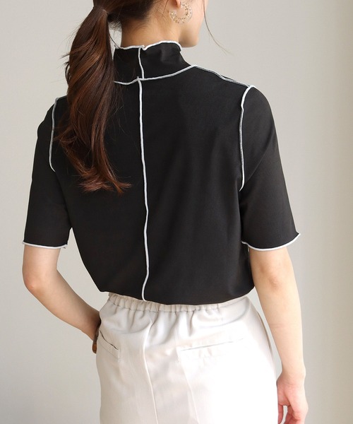 HER CLOSET(ハークローゼット)の「【HERCLOSET】メローステッチハーフスリーブリブカットソー(Tシャツ/カットソー・レディース・アイボリー/ホワイト/ブラック・M)」の17枚目の写真
