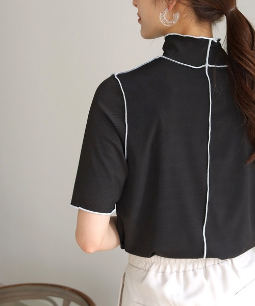 HER CLOSET(ハークローゼット)の「【HERCLOSET】メローステッチハーフスリーブリブカットソー(Tシャツ/カットソー・レディース・アイボリー/ホワイト/ブラック・M)」の15枚目の写真