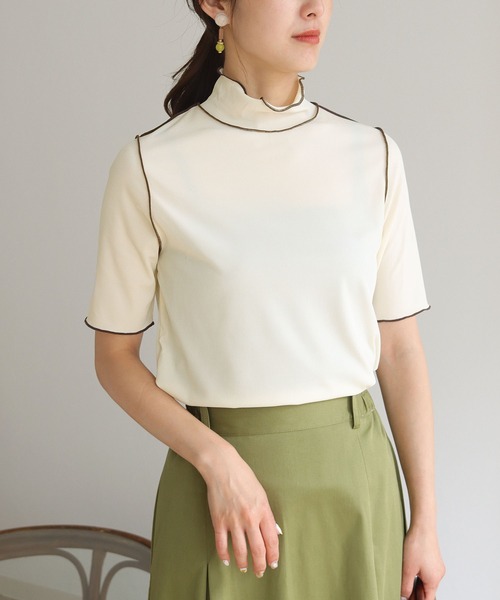 HER CLOSET(ハークローゼット)の「【HERCLOSET】メローステッチハーフスリーブリブカットソー(Tシャツ/カットソー・レディース・アイボリー/ホワイト/ブラック・M)」の9枚目の写真