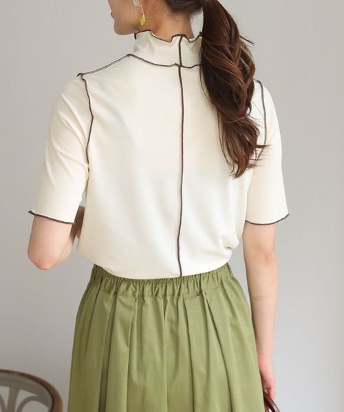 HER CLOSET(ハークローゼット)の「【HERCLOSET】メローステッチハーフスリーブリブカットソー(Tシャツ/カットソー・レディース・アイボリー/ホワイト/ブラック・M)」の11枚目の写真