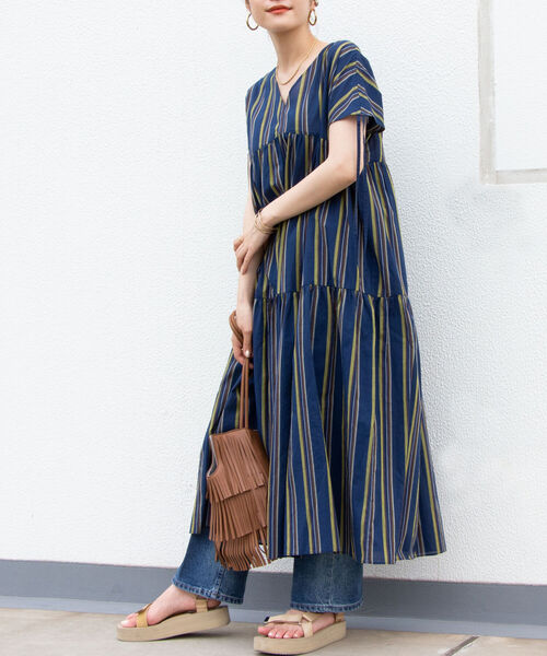 NOLLEY’S（ノーリーズ）の「ティアードマルチストライプワンピース（ワンピース・レディース・ブルー系その他7/グリーン系その他3・1/2）」の9枚目の写真