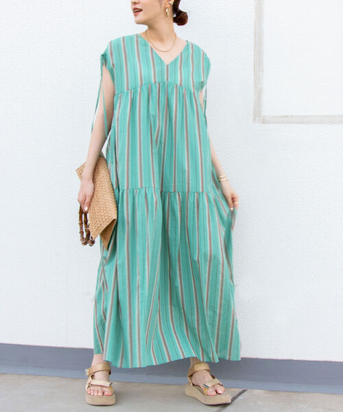 NOLLEY’S（ノーリーズ）の「ティアードマルチストライプワンピース（ワンピース・レディース・ブルー系その他7/グリーン系その他3・1/2）」の11枚目の写真