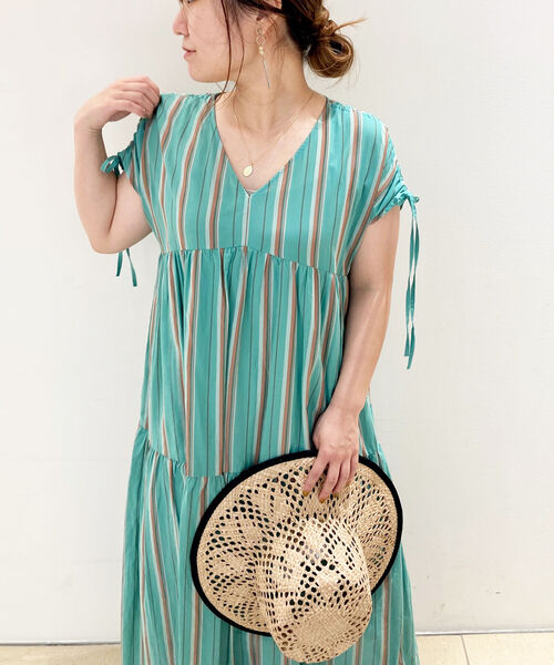 NOLLEY’S（ノーリーズ）の「ティアードマルチストライプワンピース（ワンピース・レディース・ブルー系その他7/グリーン系その他3・1/2）」の8枚目の写真