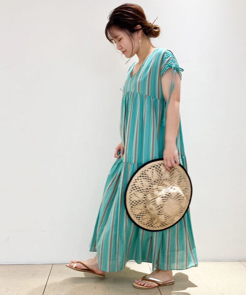 NOLLEY’S（ノーリーズ）の「ティアードマルチストライプワンピース（ワンピース・レディース・ブルー系その他7/グリーン系その他3・1/2）」の3枚目の写真