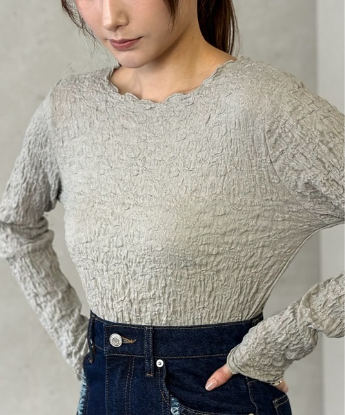 Per sist ence(パーシエンス)の「フクレジャガード ロングスリーブプルオーバー(Tシャツ/カットソー・レディース・ブラック/オフホワイト/アイボリー/グレー・FREE)」の4枚目の写真