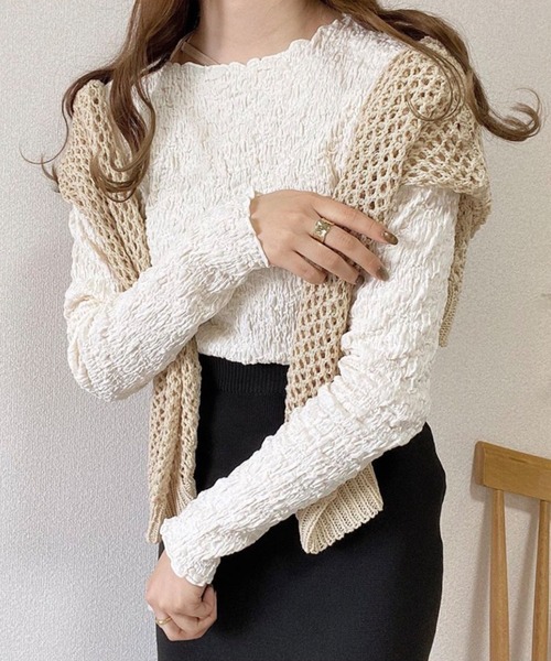 Per sist ence(パーシエンス)の「フクレジャガード ロングスリーブプルオーバー(Tシャツ/カットソー・レディース・ブラック/オフホワイト/アイボリー/グレー・FREE)」の1枚目の写真