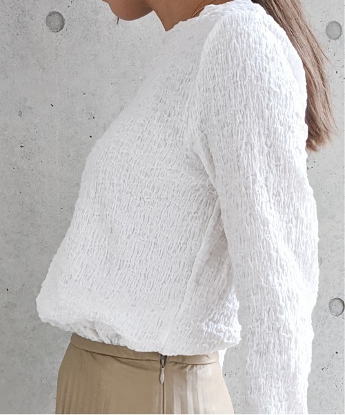 Per sist ence(パーシエンス)の「フクレジャガード ロングスリーブプルオーバー(Tシャツ/カットソー・レディース・ブラック/オフホワイト/アイボリー/グレー・FREE)」の7枚目の写真