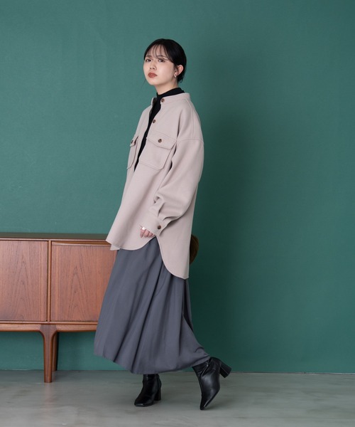 Aunt Marie's（アントマリーズ）の「バンドカラーメルトンCPOシャツ（カバーオール・レディース・オリーブ/ベージュ・マルチサイズ）」の9枚目の写真