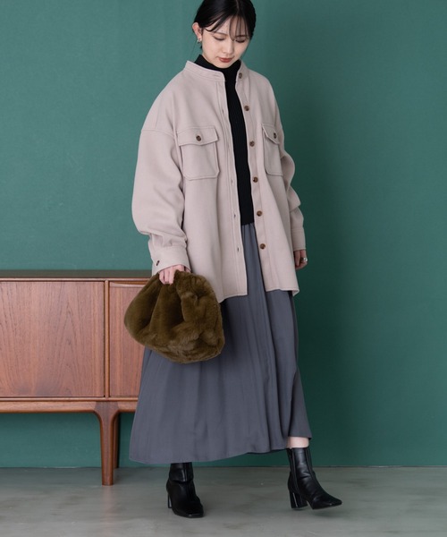 Aunt Marie's（アントマリーズ）の「バンドカラーメルトンCPOシャツ（カバーオール・レディース・オリーブ/ベージュ・マルチサイズ）」の12枚目の写真