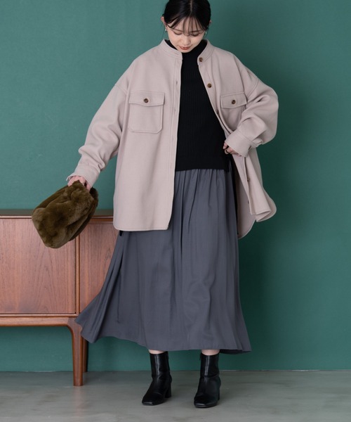 Aunt Marie's（アントマリーズ）の「バンドカラーメルトンCPOシャツ（カバーオール・レディース・オリーブ/ベージュ・マルチサイズ）」の3枚目の写真