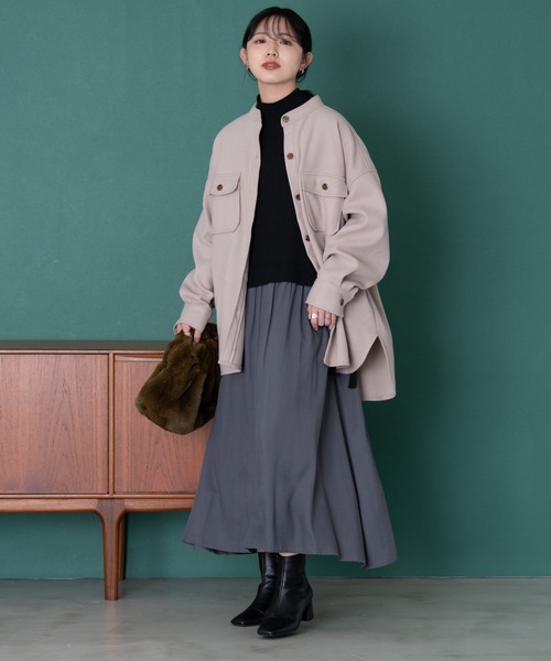 Aunt Marie's（アントマリーズ）の「バンドカラーメルトンCPOシャツ（カバーオール・レディース・オリーブ/ベージュ・マルチサイズ）」の8枚目の写真